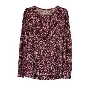 Lands End Womens Long Sleeve Shirt Sz XS Purple Floral Stretchy Comfy Exercise